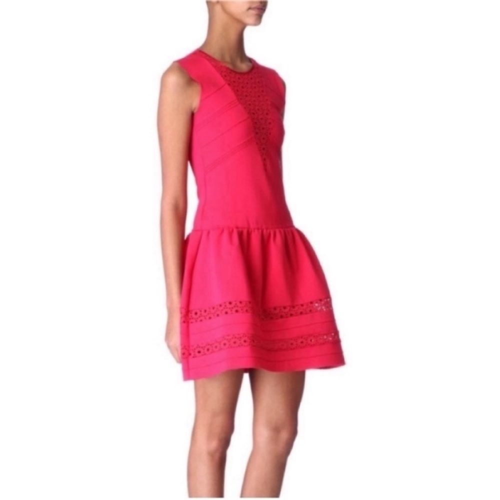 Maje Acrobate dress pink eyelet drop waist neoprene